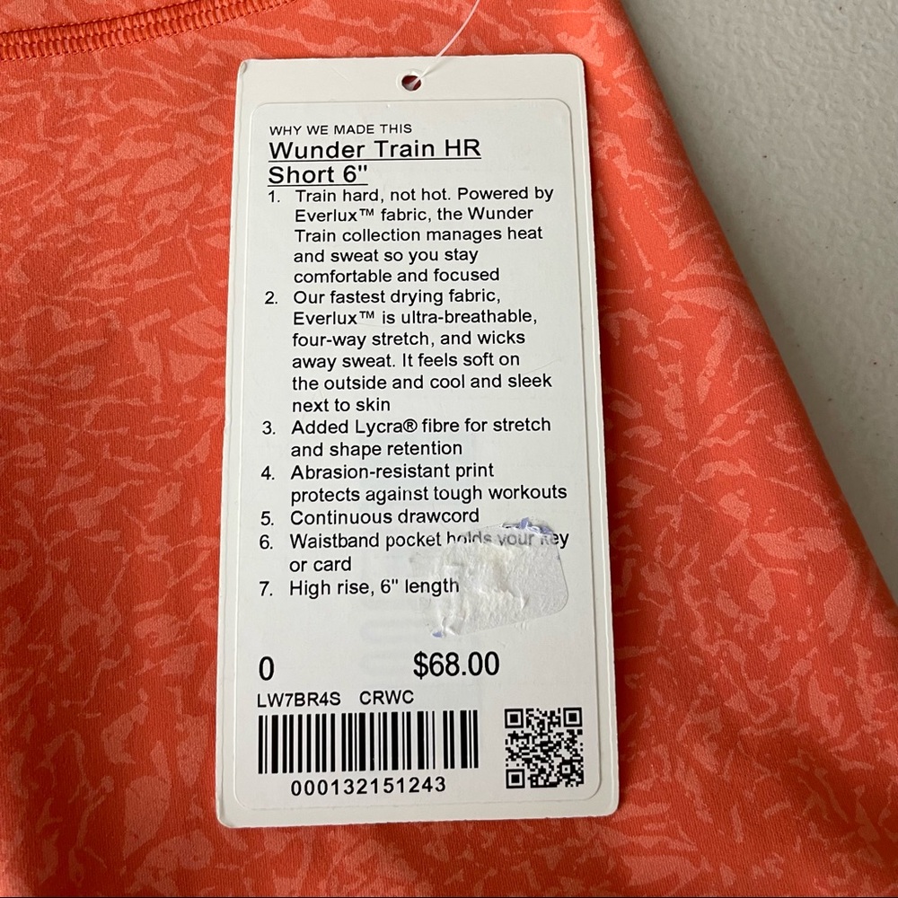 LULULEMON NWT WUNDER TRAIN HIGH RISE BIKE SHORT 6” CRUNCH WARM CORAL 0 14 - Picture 8 of 8